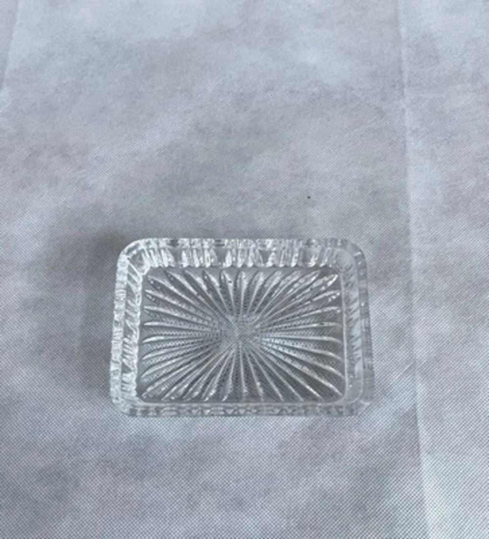 Vintage Pressed Glass Rectangular Trinket Dish Starburst Sawtooth Rim EXC